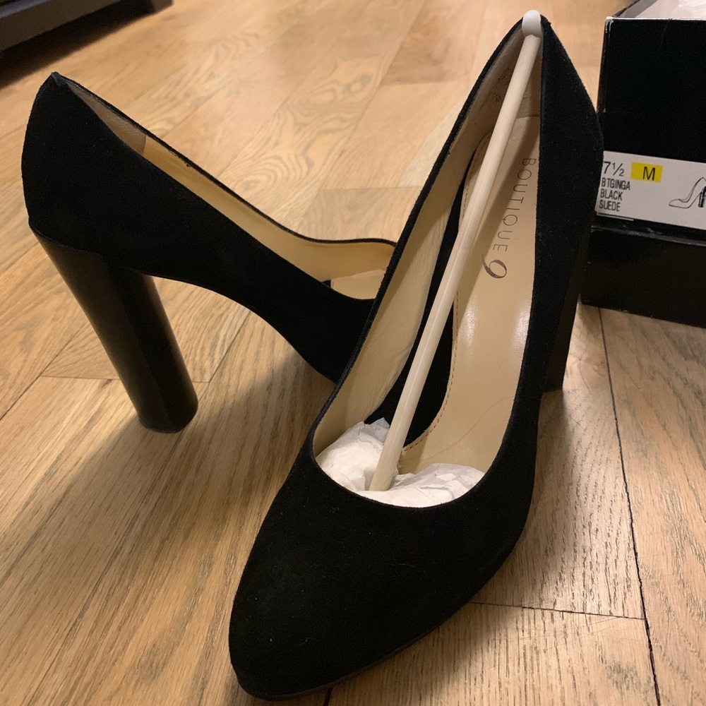 Black suede high heel